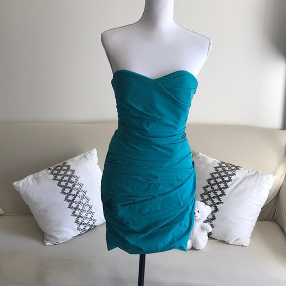 Dresses & Skirts - Ruched Teal Cocktail Dress w/ Sweetheart Neckline